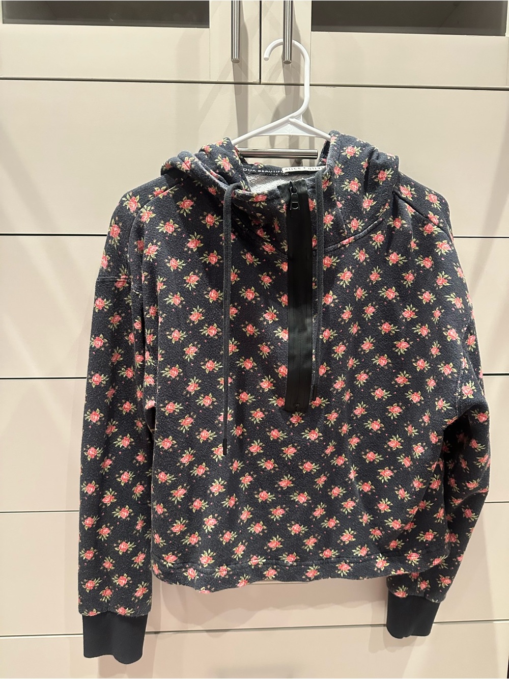 Women’s Floral Hooded light weight sweatshirt Black with Pink Floral
